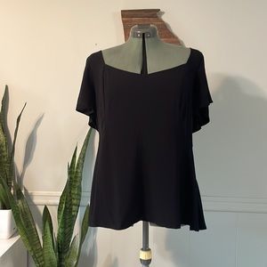NWOT Peplum Challis Sweetheart Flutter Sleeve Top